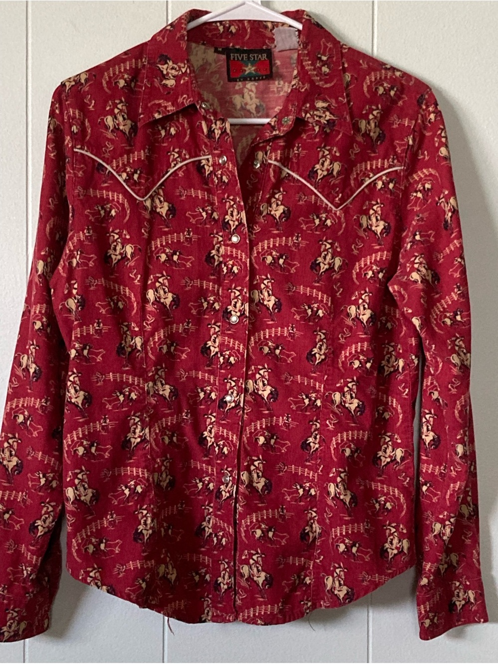 Roper Red Western Snap-Front Shirt Jacket with Cowboy Print